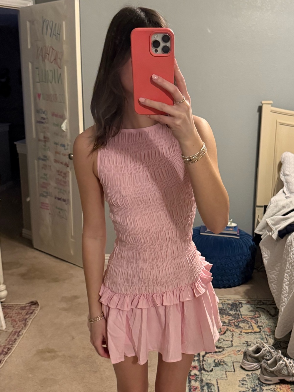 Sleeveless Pink Ruffle Hem Mini Dress